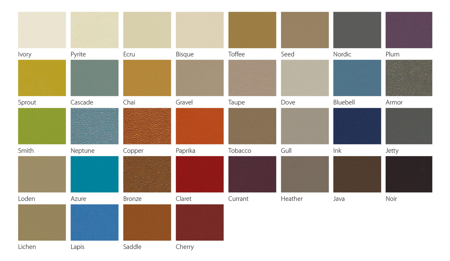 Arteil Vinyl Upholstery Colours