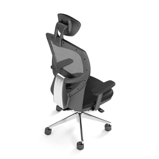 Synchro Executive Mesh Chair has an adjustable backrest, sliding seat, independent air lumbar, armrest and headrest.