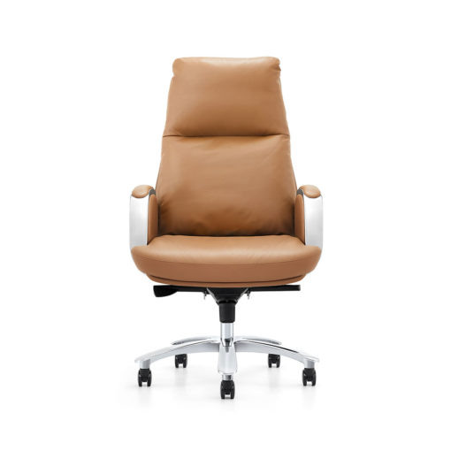 The Regal Executive High Back office chair, upholstered in Tan leather. Front view.