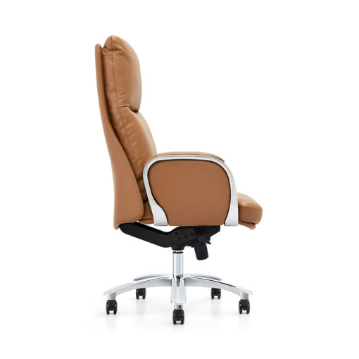 The Regal Executive High Back office chair, upholstered in Tan leather. Side view.