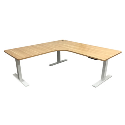 Elevate Sit-Stand Desk - L Shape - Virginia Walnut - White Powder Coat Frame