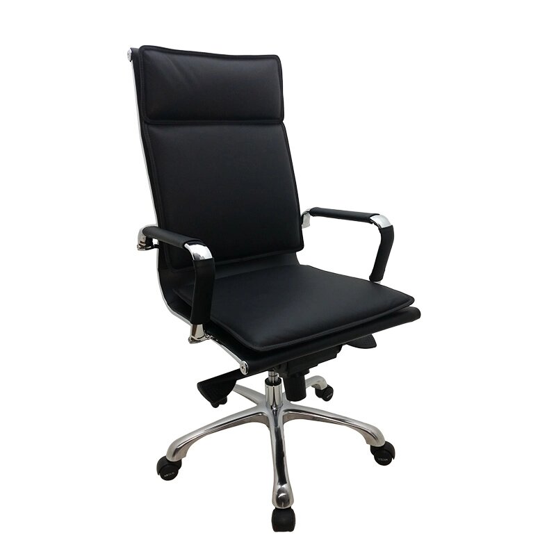 The Mustang high back office chair, upholstered in black leather.