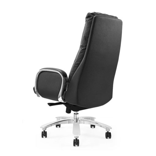 The Regal Executive High Back office chair, upholstered in Black leather. Back view.