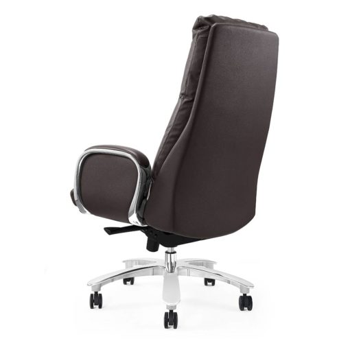 The Regal Executive High Back office chair, upholstered in Chocolate leather. Back view.