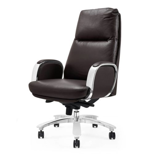 The Regal Executive High Back office chair, upholstered in Chocolate leather. Side view.