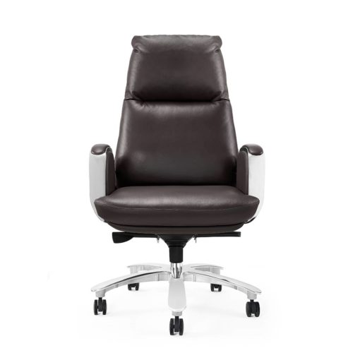 The Regal Executive High Back office chair, upholstered in Chocolate leather. Front view.