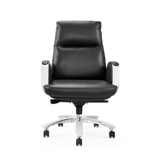 The Regal Executive Low Back office chair, upholstered in Black leather. Front view.