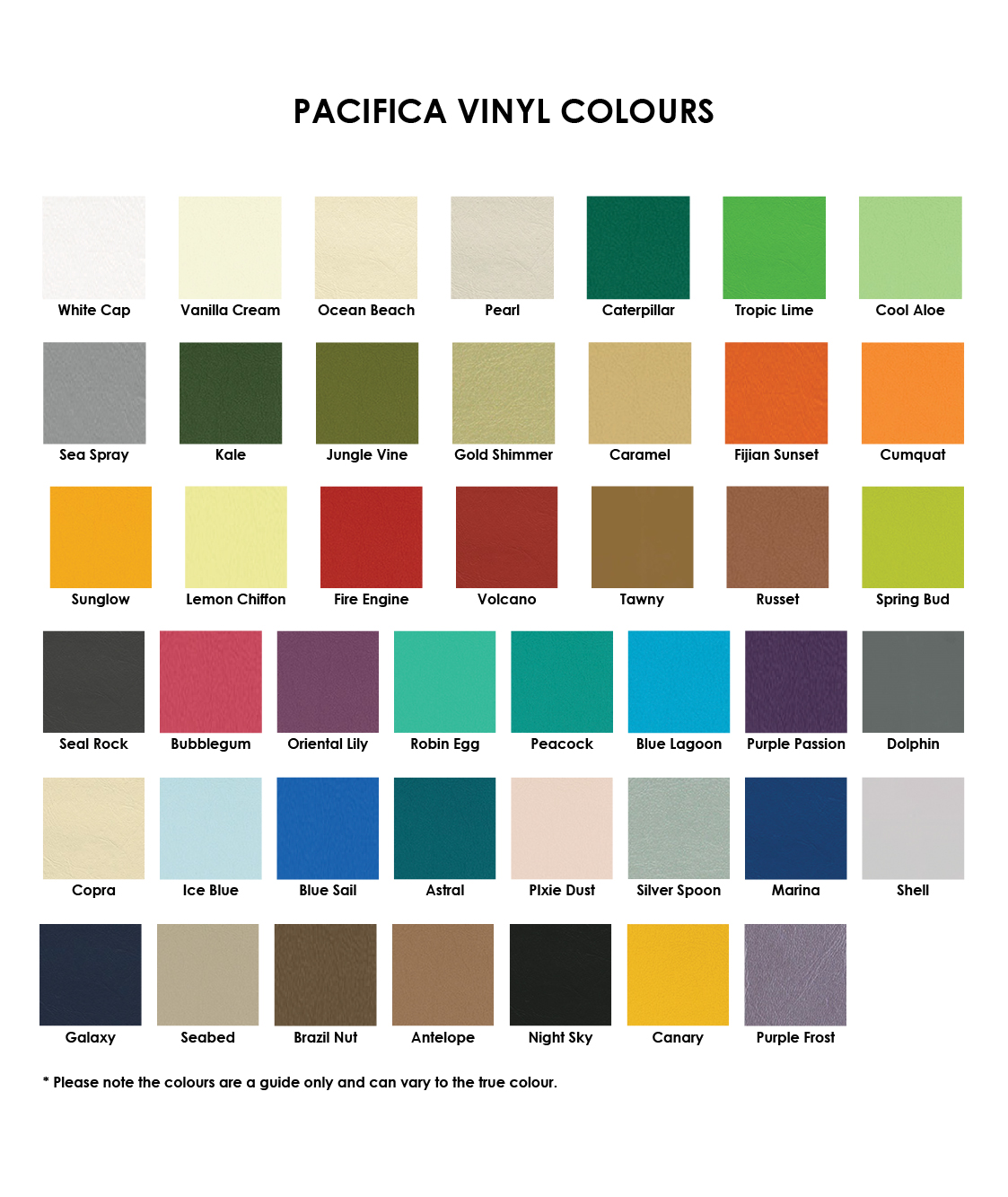 Pacifica Vinyl Colour choices for chairs - Arteil Ergonomic Office Chairs