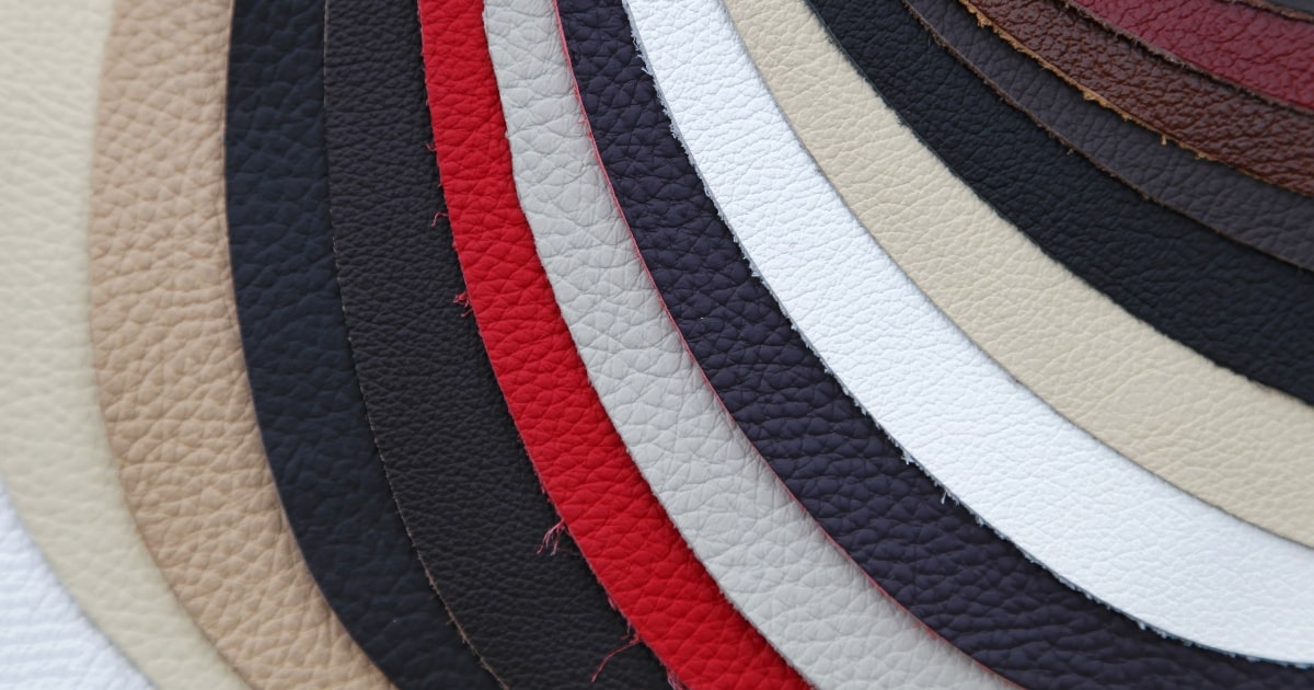 Fabric swatches displaying a range of leather colours.